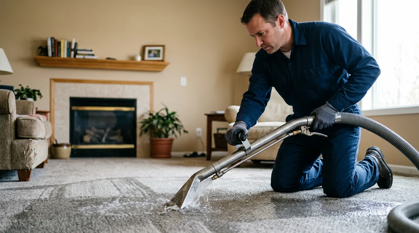 Water damage restoration technician working near Marengo, IA